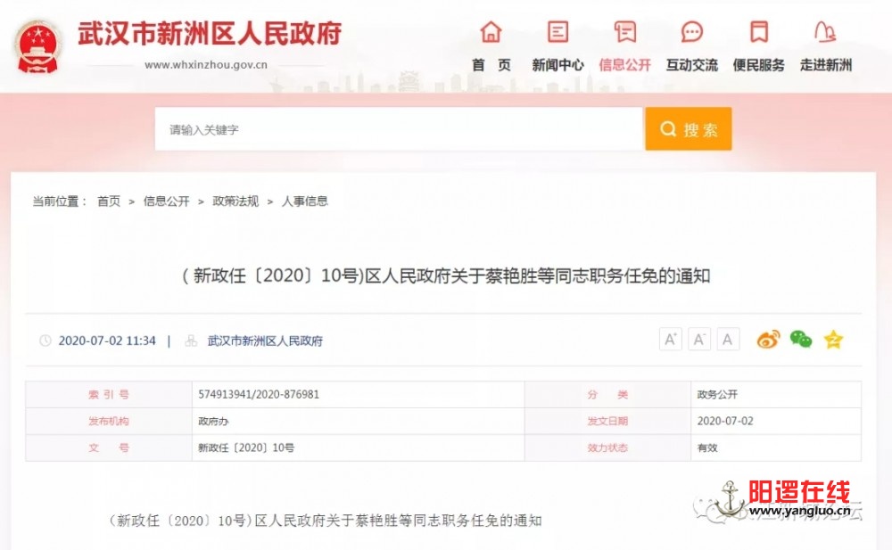 新洲区最新人事任免