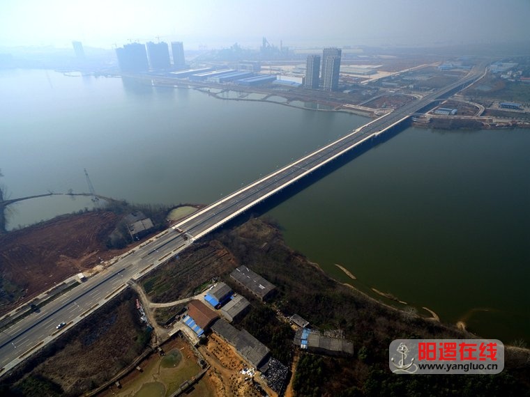 航拍武汉江北快速路阳逻柴泊湖大桥